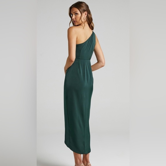 NEW Showpo Felt So Happy Midi One Shoulder Dress Emerald Green 10 Formal Wedding - Picture 3 of 10